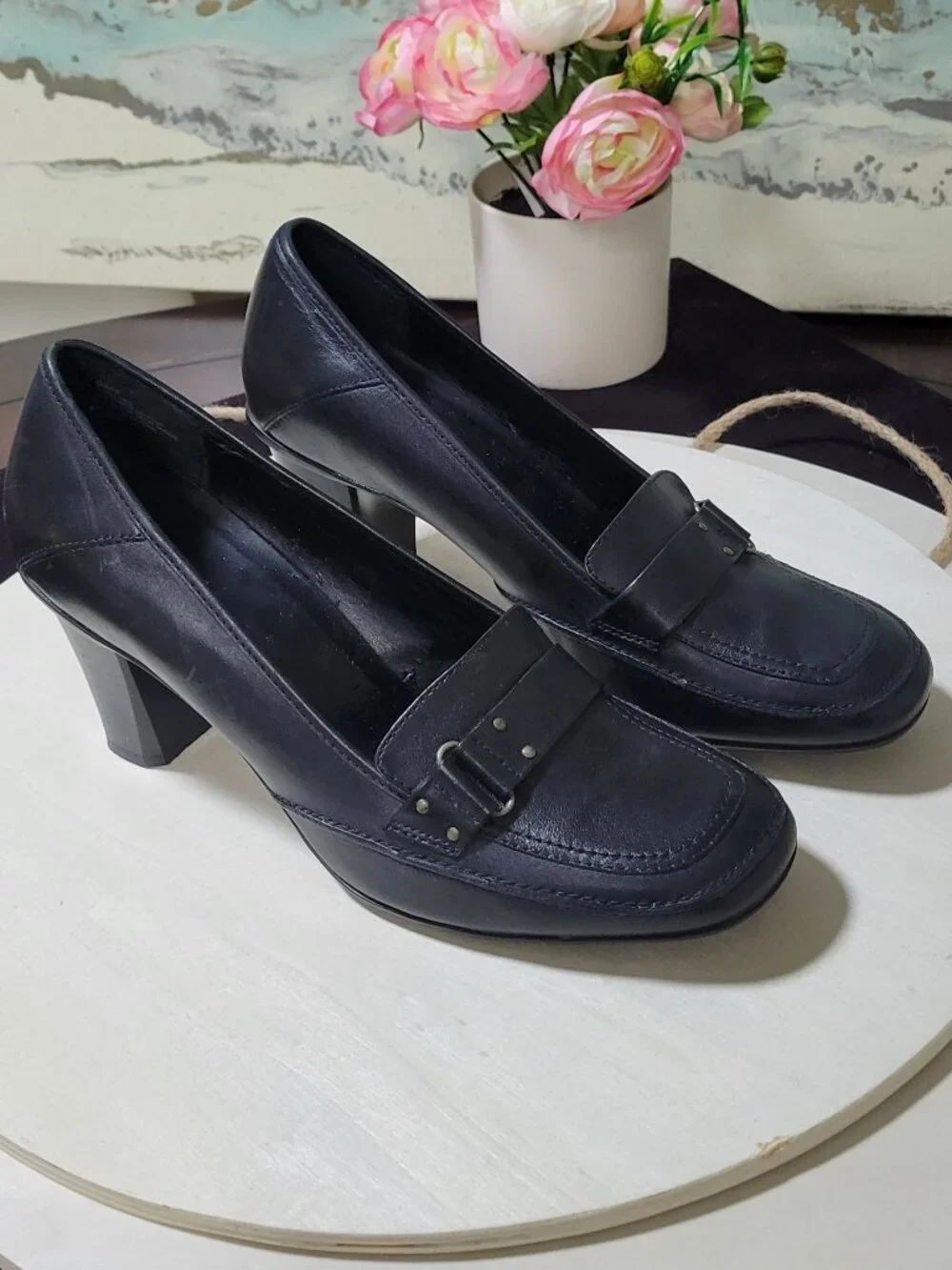 East 5th Black Leather Mary Jane Pumps  [Item #SP11]